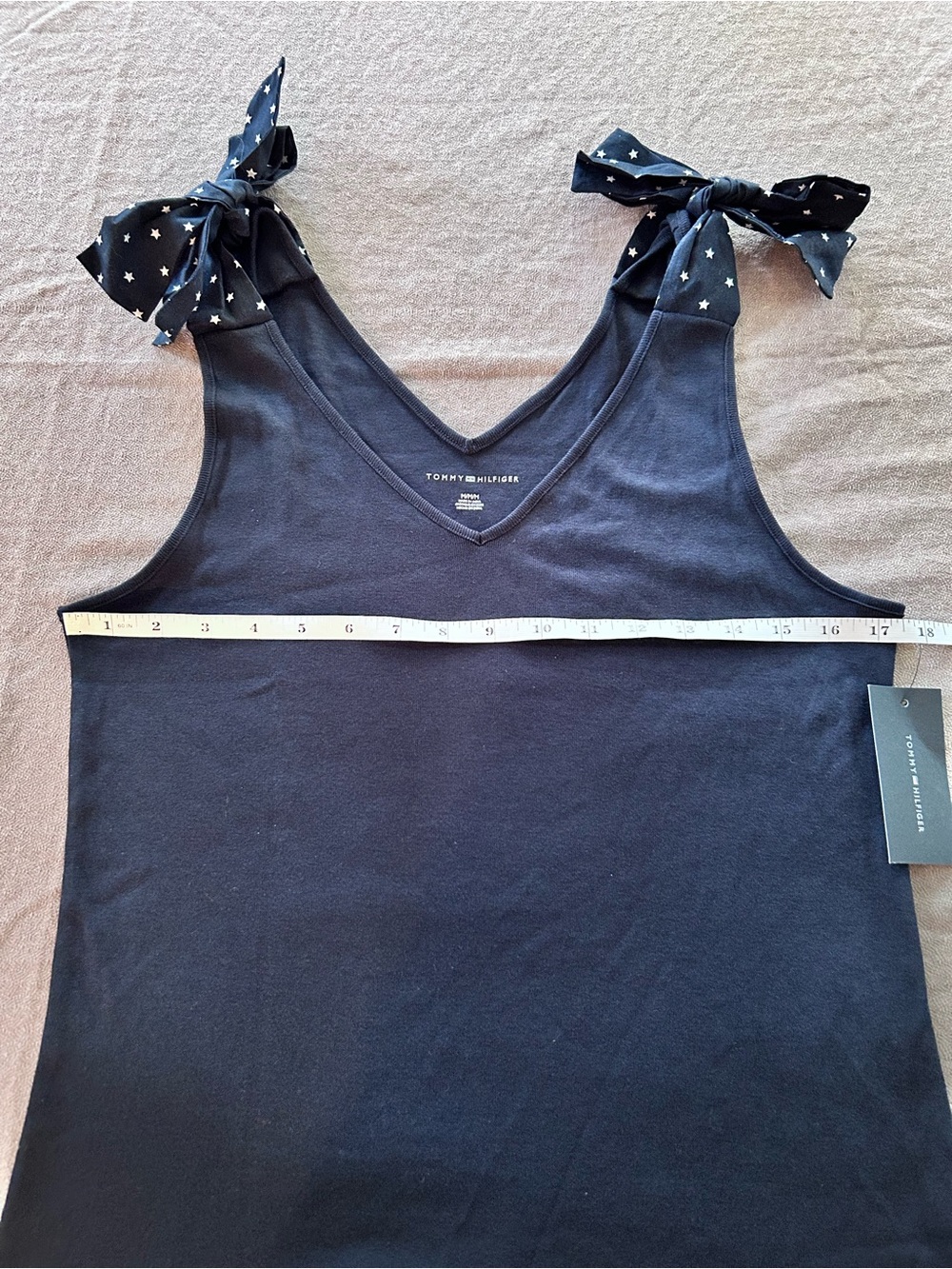 Tommy Hilfiger Tank Top w/ Shoulder White Star Bow V-Neck Navy Cotton Women’s M - Picture 12 of 14